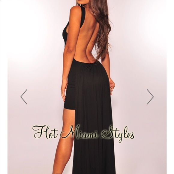 Maxi dress black stretchy material - Picture 1 of 4